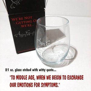 Aging Grapefully Oversized Etched Quote Stemless Wine Glass 21oz wine lover gift